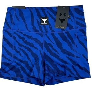 Under Armour Project Rock Shorty Womens Medium Blue‎ Fitted High Rise Yoga Gym